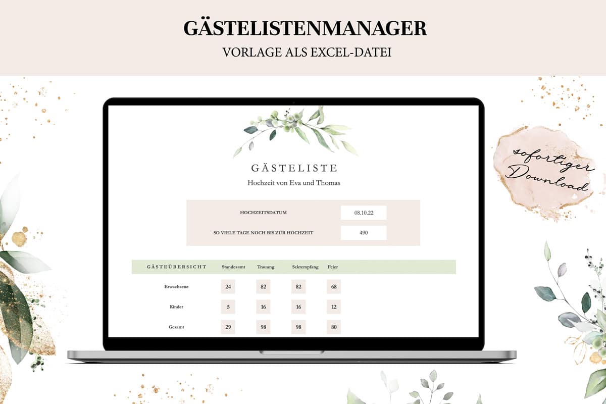 Gästeliste Hochzeit - Excel-Vorlage zum Download