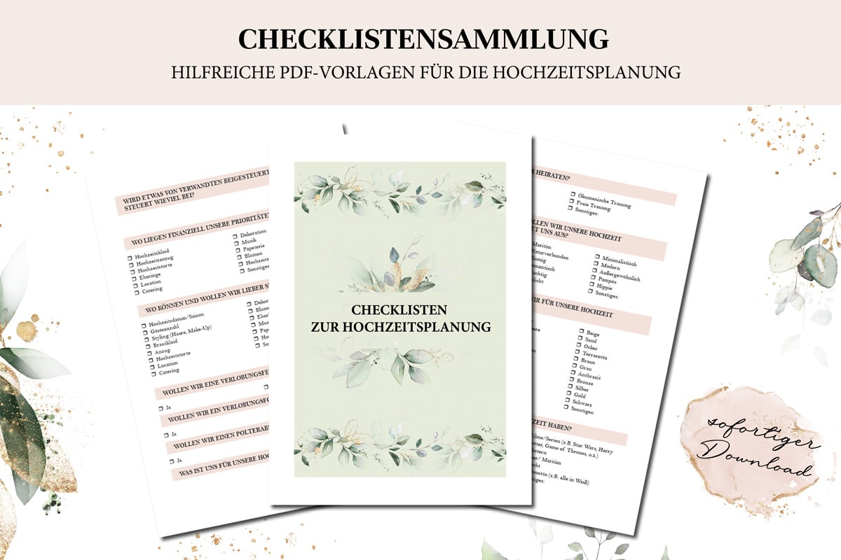Checkliste Hochzeitsplanung - Hilfreiche PDF-Vorlagen für die Hochzeitsplanung
